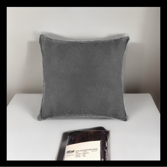 HiEnd Accents Stella Flanged Euro Sham Slate Gray 27 in. Faux Silk Velvet